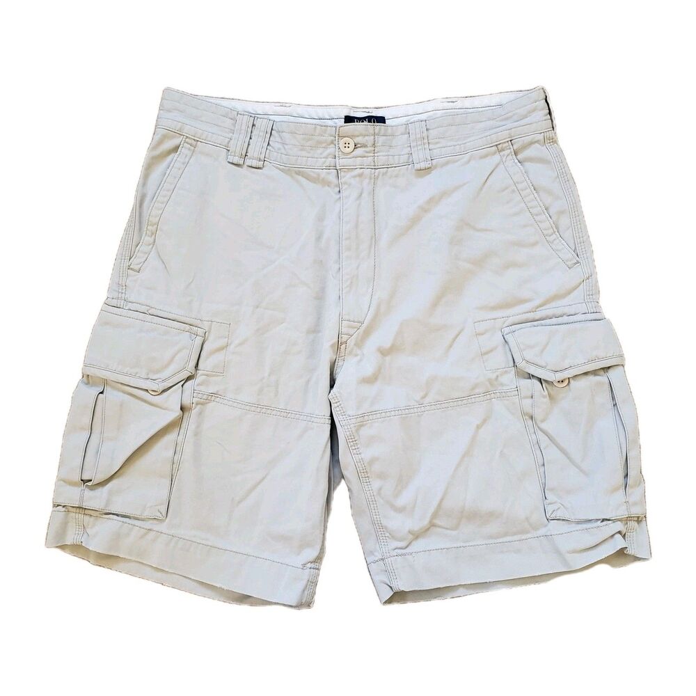 Vintage Y2K Polo Ralph Lauren Sz 36 Mens Heavyweight 10" Cargo Shorts Sand Brown